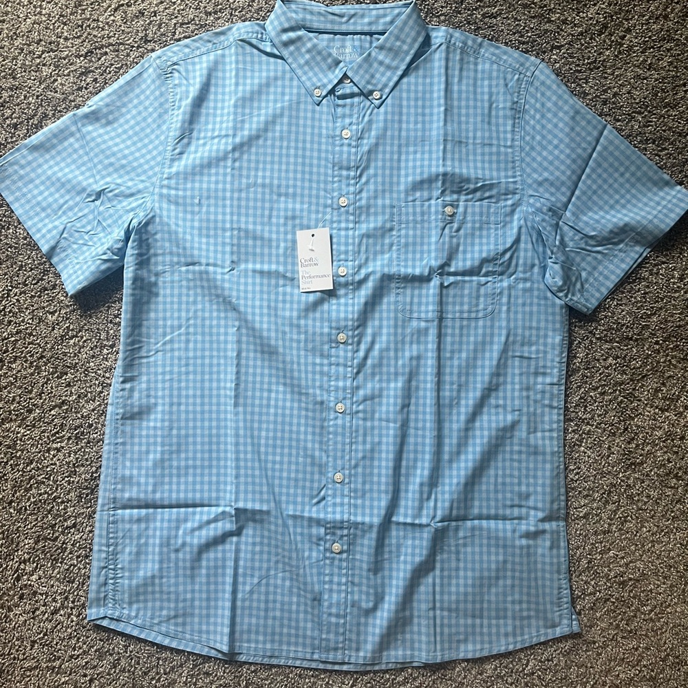 BRAND NEW Croft & Barrow Light Blue checkered Button up Dress Shirt Size Tall XL